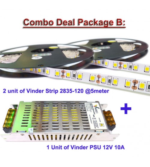 Paket 2 Roll Vinder Strip 2835-120 dan 1 Unit Power Supply 10A